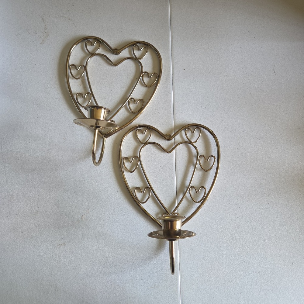 Vintage Heart Metal Wall Mounted Sconce Candle Holders Set of 2